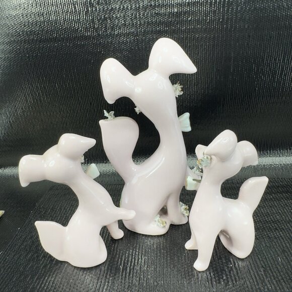Thames Pink Ceramic Poodle Figurines Gold Bows Rhinestone Eyes Spaghetti Set 3 - Picture 15 of 15